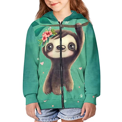 Renewold Kids Soft Casual Sweatshirt, Sloth Cute Pattern Coat, Zip Up Hooded Sports Jacket With Pocket, Boys Girls Athletic Hoodie, Children Teens Warm Clothes, 6-16 Years #TOP2