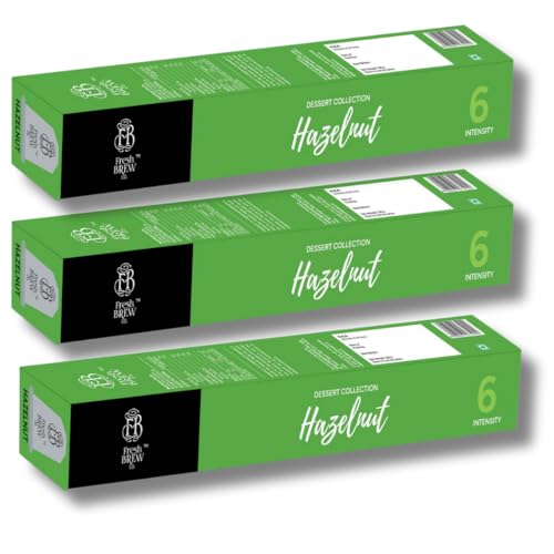 Image of Fresh Brew Co. Hazelnut | Intensity 6 | Smooth & Nutty Flavor | Nespresso Compatible Aluminium Capsules | Light Roast Coffee | 100% Arabica | 10 Capsules Per Pack (Pack of 3)