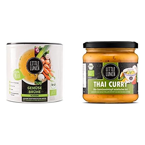 Little Lunch Bio Brühe, Ohne zugesetzten Zucker fett, Gemüsebrühe Klassik, 420 gramm & Bio Eintopf Thai Curry | 350ml | 100% Bio-Qualität | Vegan Cover