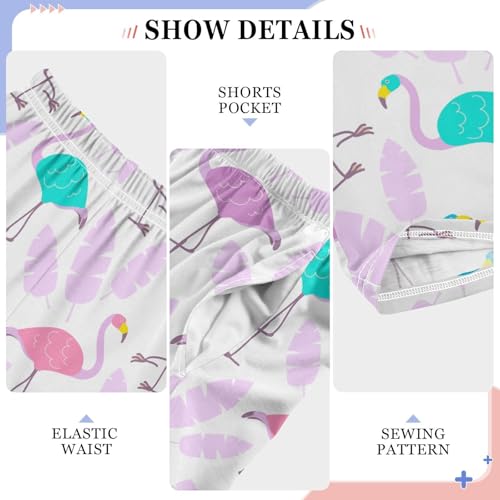 Colorful Flamingo Feather Boys Long Pants Soft Trousers Elastic Waist Kids Lounge Bottoms with Pockets S-XL4