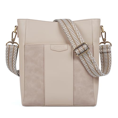 Missnine Crossbody Bags for Women Vegan Leather Crossbody Purse Fashion Shoulder Bucket Bag with Adjustable Guitar Strap