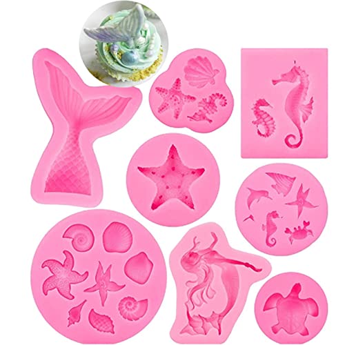 Set de 8 moldes de silicona con tema de peces marinos miniatura 2