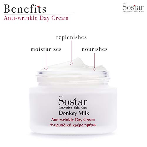 Sostar Anti-Wrinkle Face Day Cream with Donkey Milk – Intensive Natural Anti-Aging Face Cream That Reduces Signs Of Ageing - Suitable for Mature & All Skin Types.