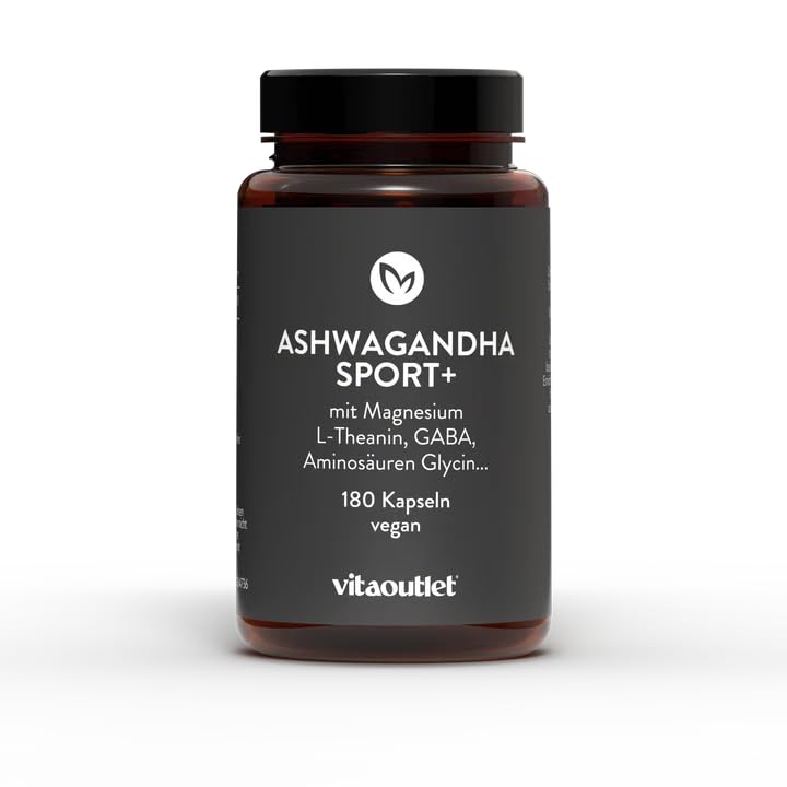 vitaoutlet Ashwagandha Sport+ Cápsulas | 180 Cápsulas | Vegano | Materia prima premium de la India | Withania somnifera | adaptógeno | de fabricación propia