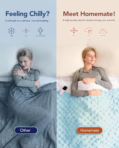Image of Homemate Electric Heated Throw Blanket - 50 inchx60 inch Luxury Faux Fur Heating Bed Blankets with 10 Heating Levels 8 Hours Auto Off Fast Heating Over-Heated Protection Ultra Soft Warm Flannel ETL Certified