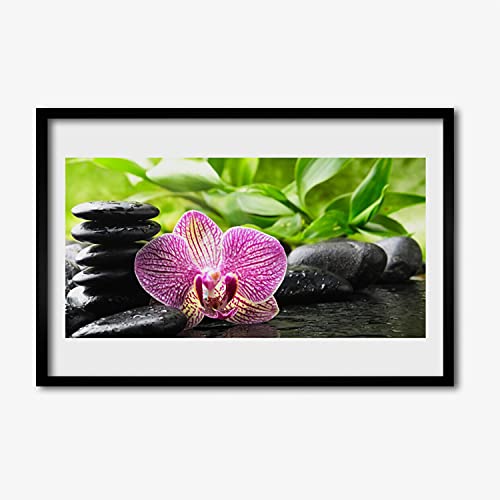 Affiche encadrée salon et chambre au motif zen pierres de fleurs