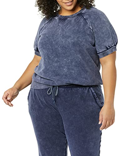 Goodthreads Women's Heritage Fleece Blouson Short-Sleeve Shirt, Washed Navy, XX-Large
