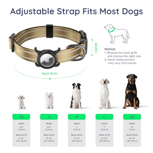 Image of Reflective Dog Collar with AirTag Holder, Waterproof Dog Collar with QR Code, Heavy Duty Adjustable Pet Collar for Small Medium Large Dogs, Brown