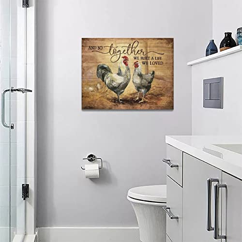 Farmhouse Chicken Wall Art Country Rooster Hen Chicks Pictures Wall Decor Rustic Canvas Prints Painting Motivational Vintage Framed Artwork For Kitchen Bathroom Bedroom Living Room 16"X12" #TOP4