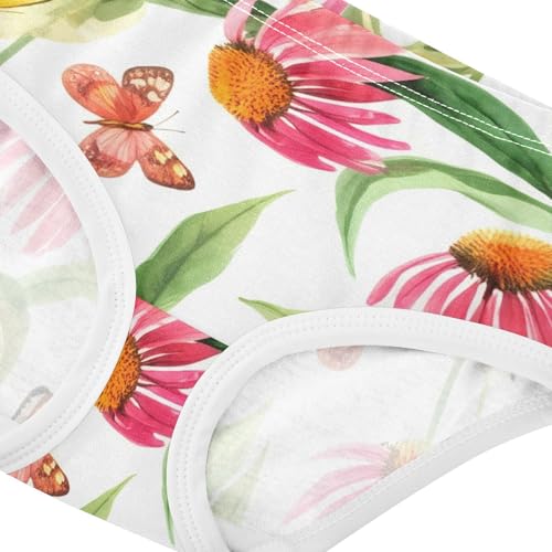 Pink Echinacea Flowers Butterflies Panties for Girl Toddler Underwear Custom Cotton Print Briefs Underpants 2t4