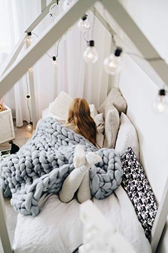 Eastsure Chunky Knit Blanket Bulky Throw Merino Wool Hand Made Bed Sofa Throw Super Large,Grey,71"X80" #TOP2
