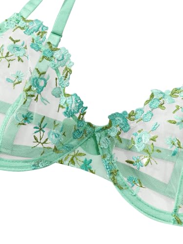 Image of Lilosy Sexy Floral Embroidered Mesh Sheer Underwire Lingerie Set