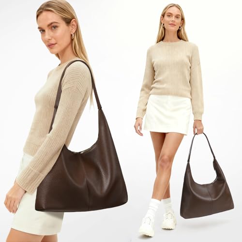 WantGor Große Tote Tasche für Frauen, Vegan Leder Schultertaschen Casual Slouchy Totes Tasche Damen Arbeit Laptop Reise Handtaschen (Braun)
