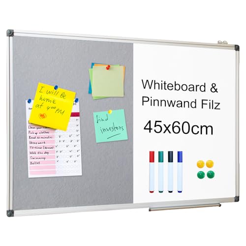 XIWODE Whiteboard Magnetisch & Pinnwand Filz - 2in1 Kombitafel...
