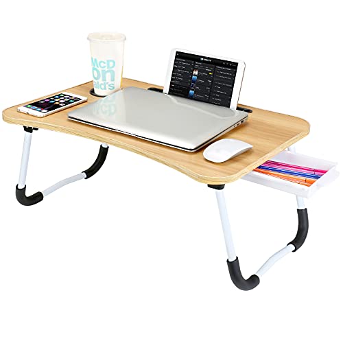 Image of CHARMDI Lap Desk, Portable Laptop Bed Tray Table, Laptop Desk, Couch Table, Breakfast Table with Foldable Legs and Storage Drawer for Eating, Working, Writing, Watching Movie-Gold
