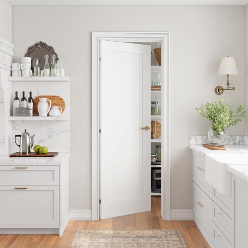 SMARTSTANDARD 28in x 80in Slab Door, Solid Core French Doors Interior, White Primed Shaker for Pantry, Bathroom, Laundry, Pre-Assembled Panel Without Hardware Kit 28" x 80" White