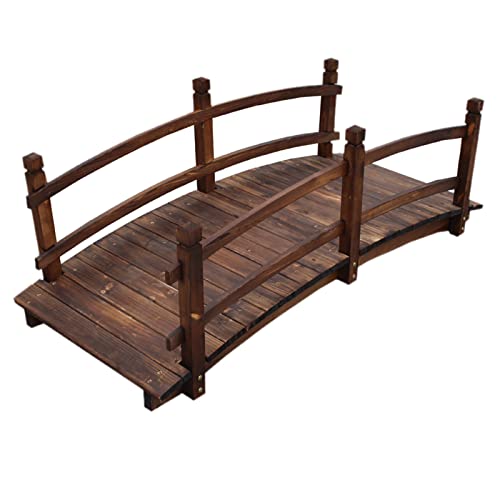 Pont en arc de jardin 4.6FT/5FT petit pont en bois,avec double garde-corps finition teintée pont de jardin en bois pont de paysage décoratif pont d'étang,Passerelle extérieure en arc de pelouse Cover