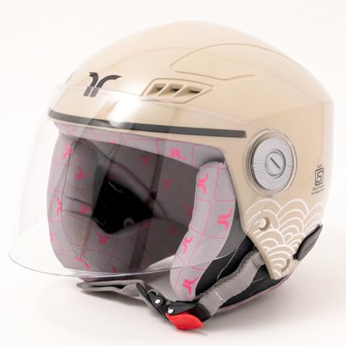 Image of TVARRA Lilt Women's Open Face Helmet for Scooty | Lightweight 750g | Stylish Designer Half Face Helmet with Clear Visor | Designed for Ladies & Girls | ISI Certified (Sandy Beige,M)