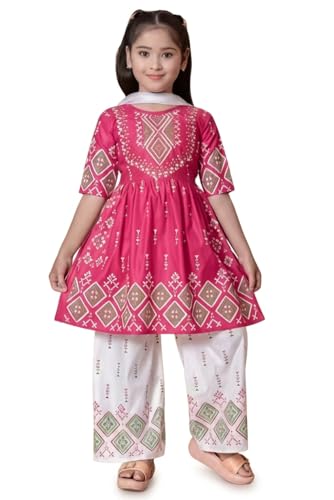 Image of Trend Ethnic Girls' Kurta & Palazzo Set, 100% Cotton, Full Sleeve, Solid Pattern, Classic Style, Relaxed Fit, Lightweight, Festival Wear