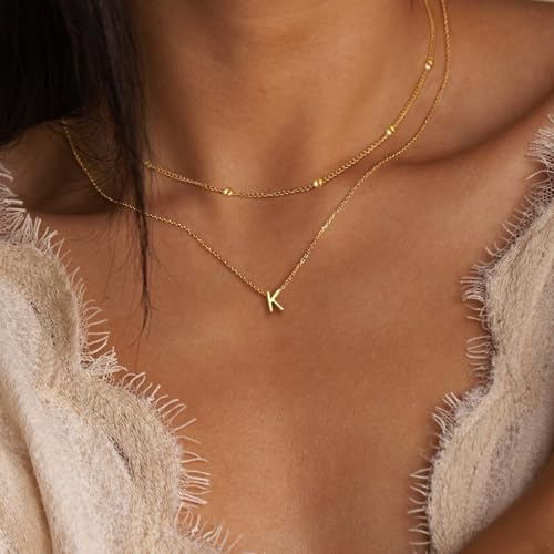 Initial Necklaces for Women 14K Gold Silver Plated Letter Jewelry Non Tarnish Layered Dainty Cute A-Z Pendant Choker Necklace Waterproof Trendy Name Necklace Personalized Jewelry Gift for Women2