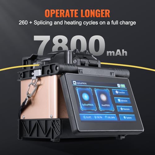 Image of VEVOR Fiber Fusion Splicer 4 Motors, Clad Alignment Optic Splicer 6s Splicing & 13s Heating, Fiber Machine with 5 inch Touch Screen, 3 in 1 Holder, 7800mAh Battery for SM MM DS NZDS