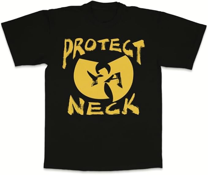 Wu-Tang Clan Camiseta Protect Ya Neck preta com logotipo dourado, camiseta com estampa hip-hop