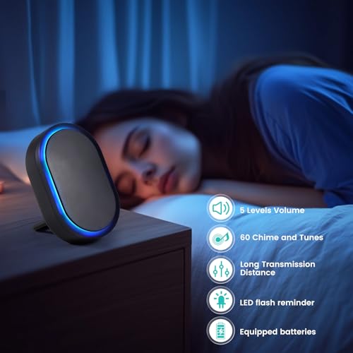 Blendura Funkklingel Funk Set, 300m Funkreichweite IP55 Wasserdicht Elektronischer Türklingel Haustürklingel mit Plug-In-Empfängern, 60 Melodien, 5 Lautstärkestufen, Schwarz, plastic