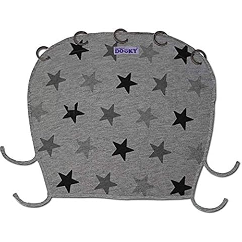Dooky Sunshade for Pram/Sroller/Pushchair/Car Seat, Universal Fit, UPF 40+ UV Protection, Water Resistant, 100% Breathable Cotton, Grey Stars Cover