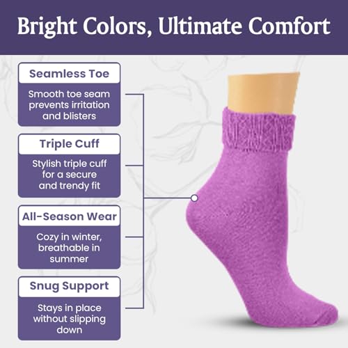 Women's Triple Cuff Crew Socks Cotton Colorful 6-pack, Soft, Breathable & Seamless Socks for activewear3