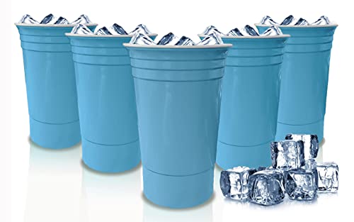 Sili Wraps Double Wall Insulated Tumbler | Unbreakable Plastic Party Cups | Reusable | Dishwasher Safe Drinkware | Recyclable Cold-Drink Cup | 16Oz Set Of 5 | Nautical Blue #TOP21