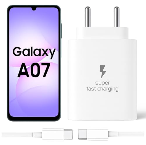 Image of 25W Type-C Charger with Cable Compatible with Samsung-Galaxy A07 5g | Super Fast Charger Adapter for S23 /S24 /S25 /S21Fe /A14 /M17 /M06 /M07 /M05 /F05 /F15 /F06 /M36 /A55 / F17 /A16 /M16 /A56 /A36 /A35 /A34 /A26, White