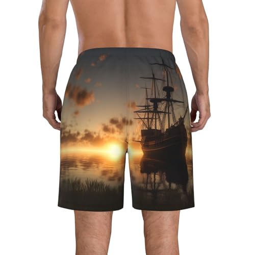 Men's Swim Trunks Quick Dry Bathing Suits Ship in The Lake Sunset Beach Board Shorts Swimwear with Pockets3