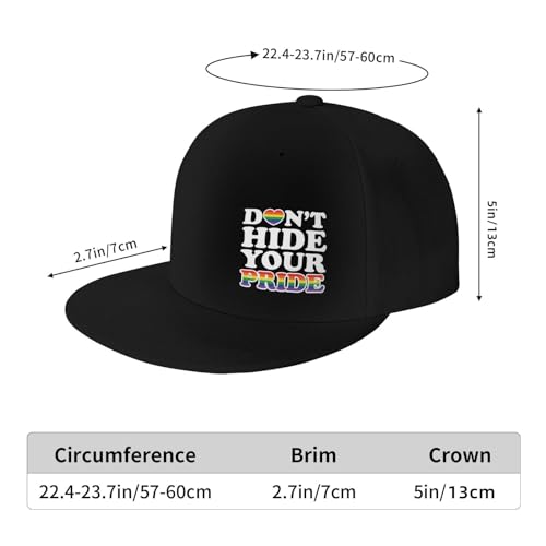 LGBT Pride Month Hat Don't Hide Your Pride Flat Bill Brim Hat Gay Pride Lesbian Love Cap for Men Women Black 7