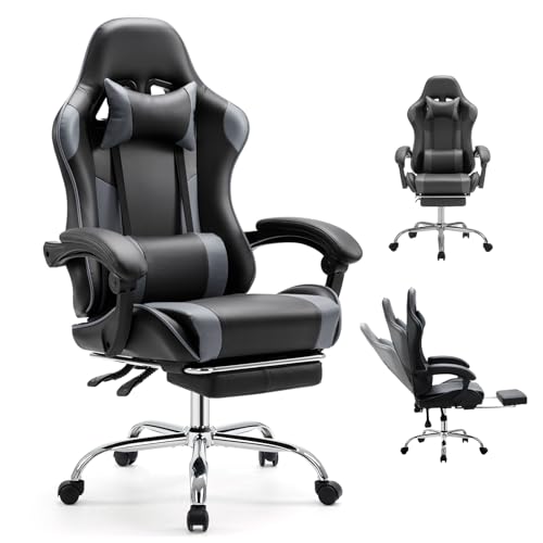 DUMOS Ergonomic Gaming Office Desk Chair with Footrest and Headrest for Adults, PU Leather Video...