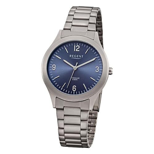 REGENT Titanuhr Herren 37mm 5-Bar Zifferblatt blau F-1438
