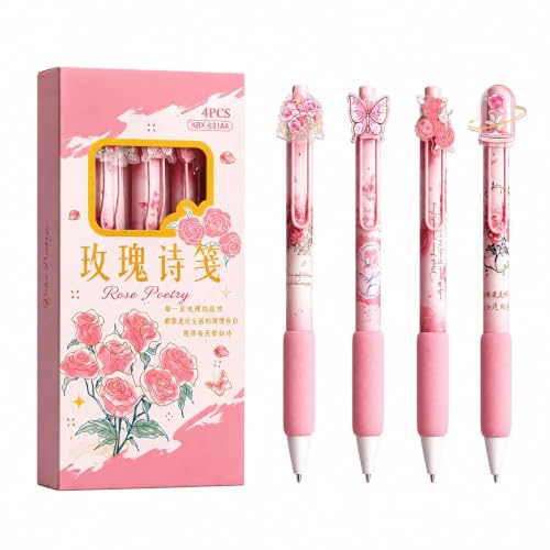 Image of Alokik Luxury Gel Pens and Highlighter 5pcs black Color pen + 1 pcs highlighter Coordinated Design, Signature Pen Set, Writing School Supplies (Rose Poetry Gel Pen Set of 4)