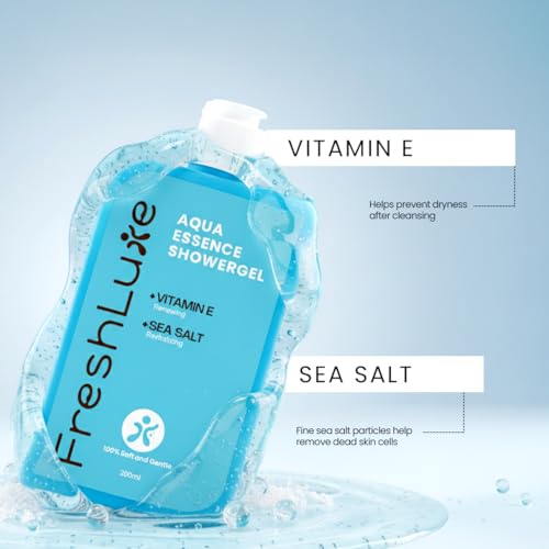 Image of Aqua Essence Body Wash Shower Gel for Men & Women - 200ml | Deep Hydration & Revitalizing with Sea Minerals & Natural Beads | Gentle Exfoliation Cleanser | For All Skin Types | Paraben Free