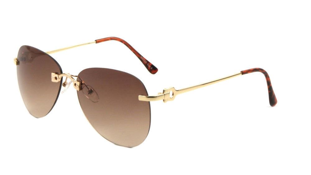 Bronson Rimless Pilot Aviator Dark Lens Luxury Sunglasses