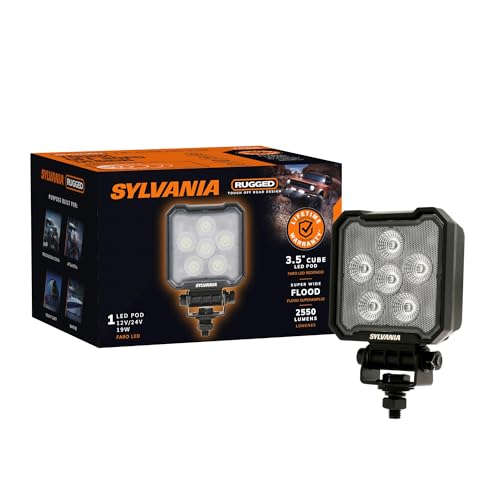 SYLVANIA - Rugged 3.5 Inch Cube LED Light Pod - Lifetime Limited Warranty - Flood Light 2550 Raw Lumens - Waterproof IP69K-Rated - Off Road Driving Work Light - for Truck, Car, Boat, ATV, 4x4 (1 PC)