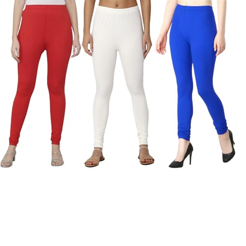 Image of Tanu Women's Cotton Leggings | Ultra-Soft, Stretchable and Comfortable | Casual Slim Fit Full Length Leggings for Women and Girls (Combo Pack of 3)