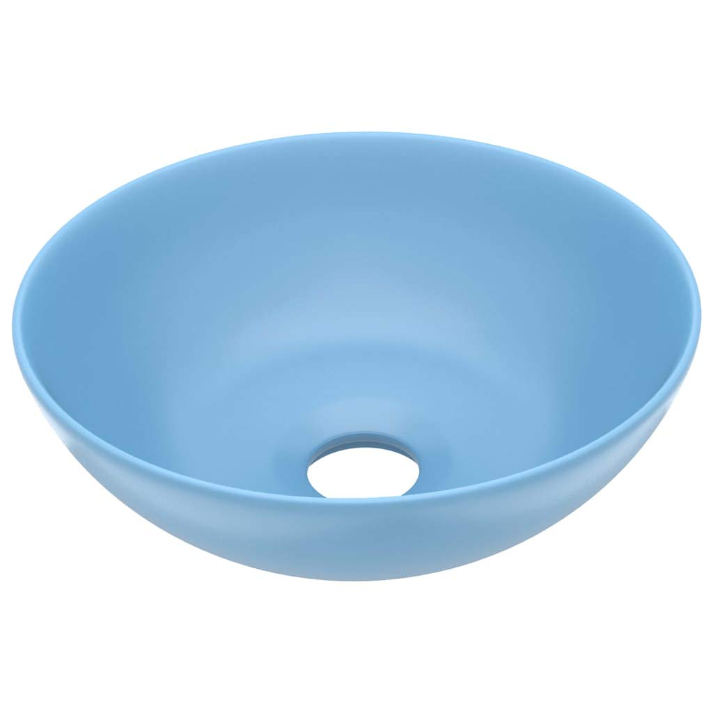 HOMIUSE 28x28x10 cm Lavabo Colgante Lavabo Sobre Encimera con Desagüe Azul Claro Mate Lavabo Baño Lavabo de Lujo Redondo Cerámica Lavamanos Baño Lavabo Piedra Lavabo Suspendido