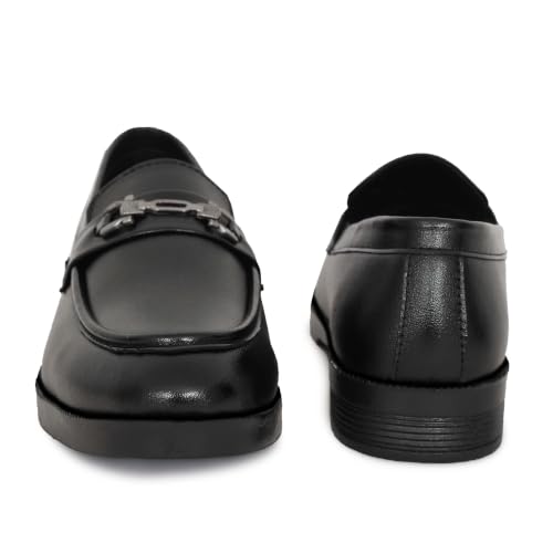 Image of VELTRIX Men's Premium Patent Leather Finish Formal Loafers | Horsebit Buckle Slip-On Shoes | Comfortable Office, Party, Wedding & Business Dress Shoes Aldo Plain Softy