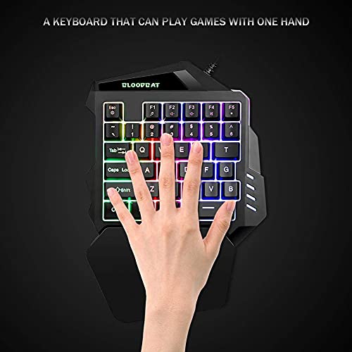 Image of G94 One Hand RGB Gaming Keyboard, USB Wired Rainbow Single Hand Keyboard with Wrist Rest Support, Multimedia Keys, Backlit Ergonomic Mechanical Feeling Keyboard for Game
