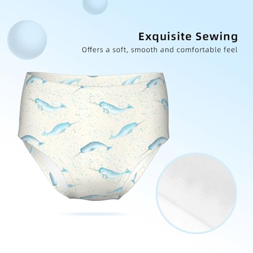 Watercolor Blue Teal Narwhals Girls' Underwear Soft Cotton Little Girls Panties Comfort Briefs3