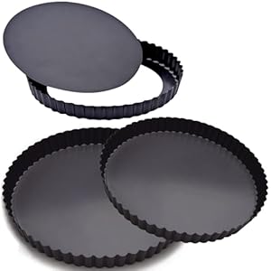 EGEN Quiche Tart Pan Tin, 24 & 22 & 20 cm, base staccabile in acciaio al carbonio, set da 3 (24 & 22 & 20 cm)