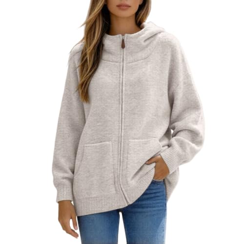 Zip Up Cardigan Sweater For Women Long Sleeve Chunky Knit Fall Sweater Coat | Open Front,Winter Warm Sweater, Long Sleeve Full Zipper Chunky Knit Fall Sweater Coat With Two Pocket - image 2