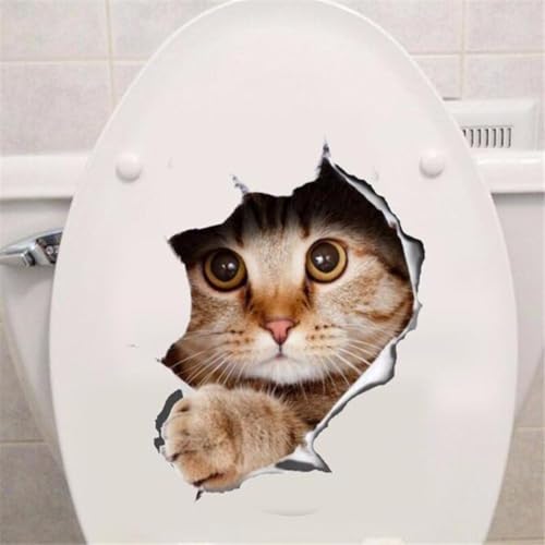 Witzige Katzen-/Hunde-Toilettenaufkleber, wasserdicht, Wandkunst, Aufkleber, abnehmbar, Badezimmer-Dekoration, WC-Deckelaufkleber