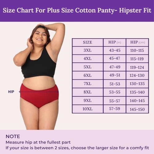 Image of Adira | 3XL to 10XL Cotton Panties for Women Plus Size | High Waist Panty with Full Coverage | Inside Elastic - No Elastic Exposure to Skin | Plus Size | Pack of 3