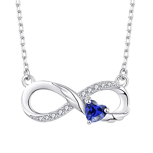 STARCHENIE Infinity Necklace 925 Sterling Silver Angel Wings Heart Birthstone Necklace for Women