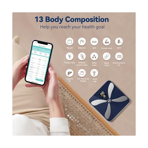 Smart Weight Scale with BMI Body Fat Muscle Mass, Lepulse Updated X-Shaped Electrode Scale for Body Weight and Fat Percentage, 13 Body Composition Scale Large Display, Digital Bathroom Scale with App